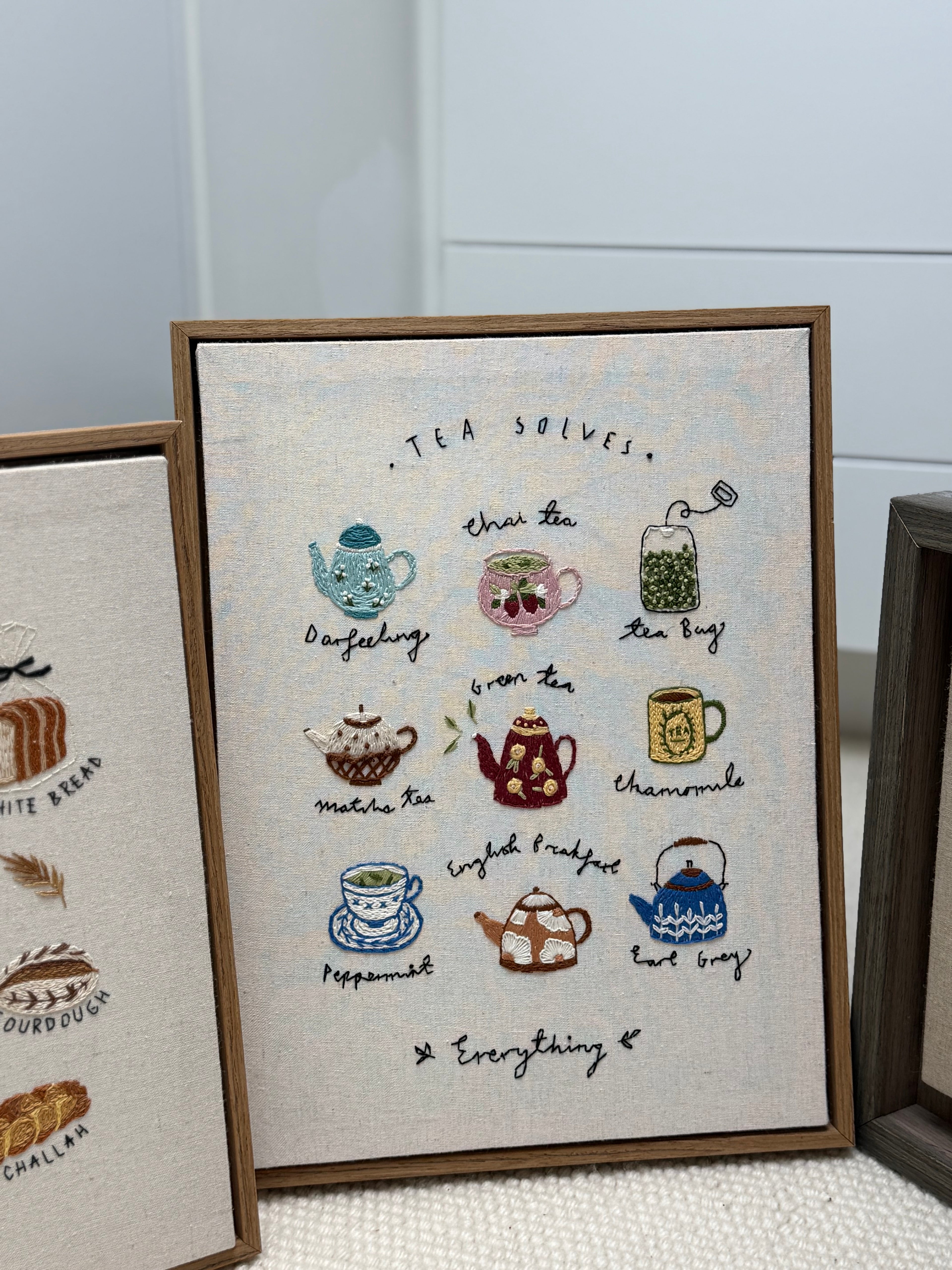 Tea Time Embroidery Kit, Beginner Friendly, Includes Frame, Video Tutorial