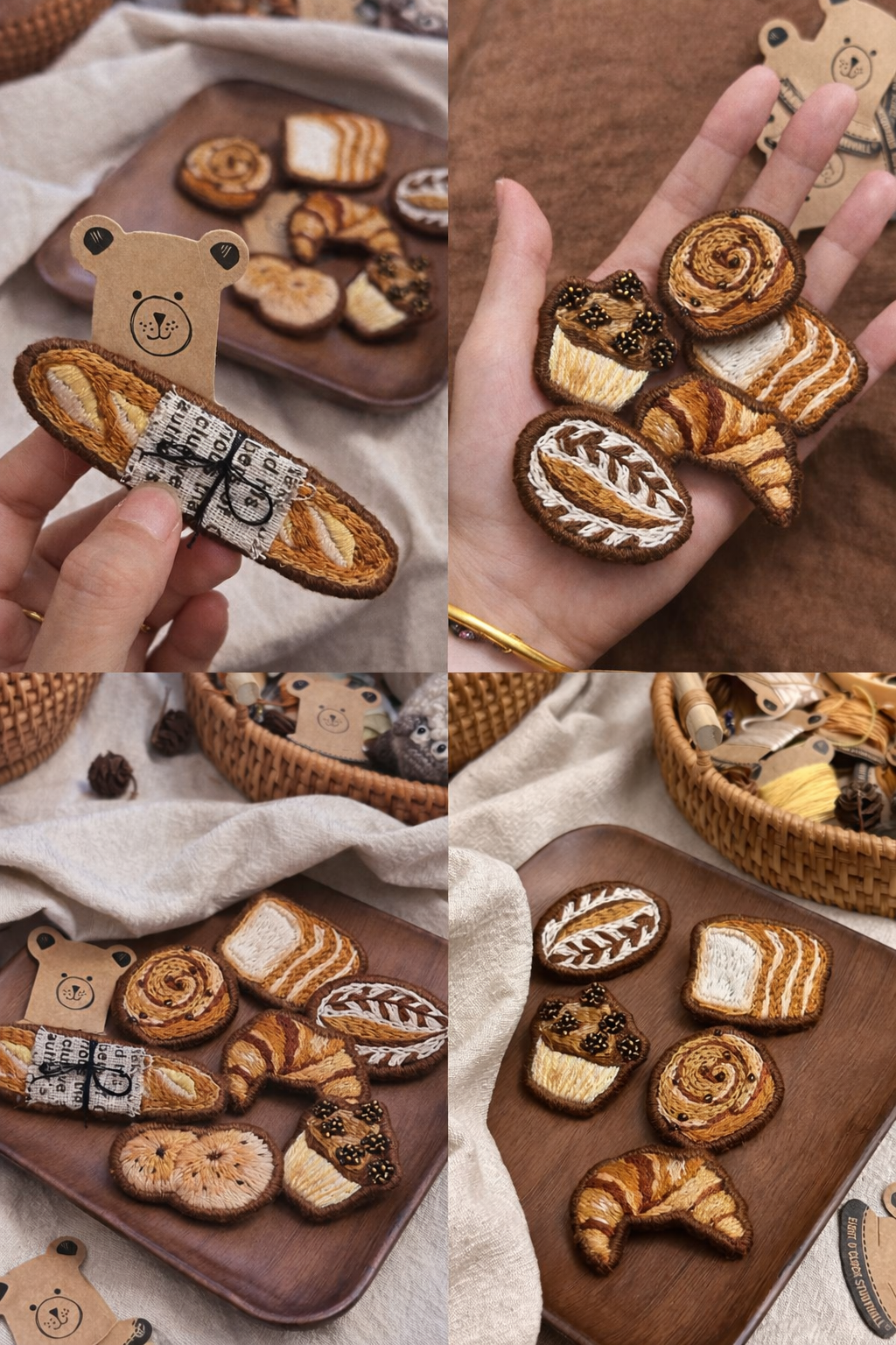 Bakery Brooch Embroidery Kit for Beginners | Croissant, Pretzel & Bread