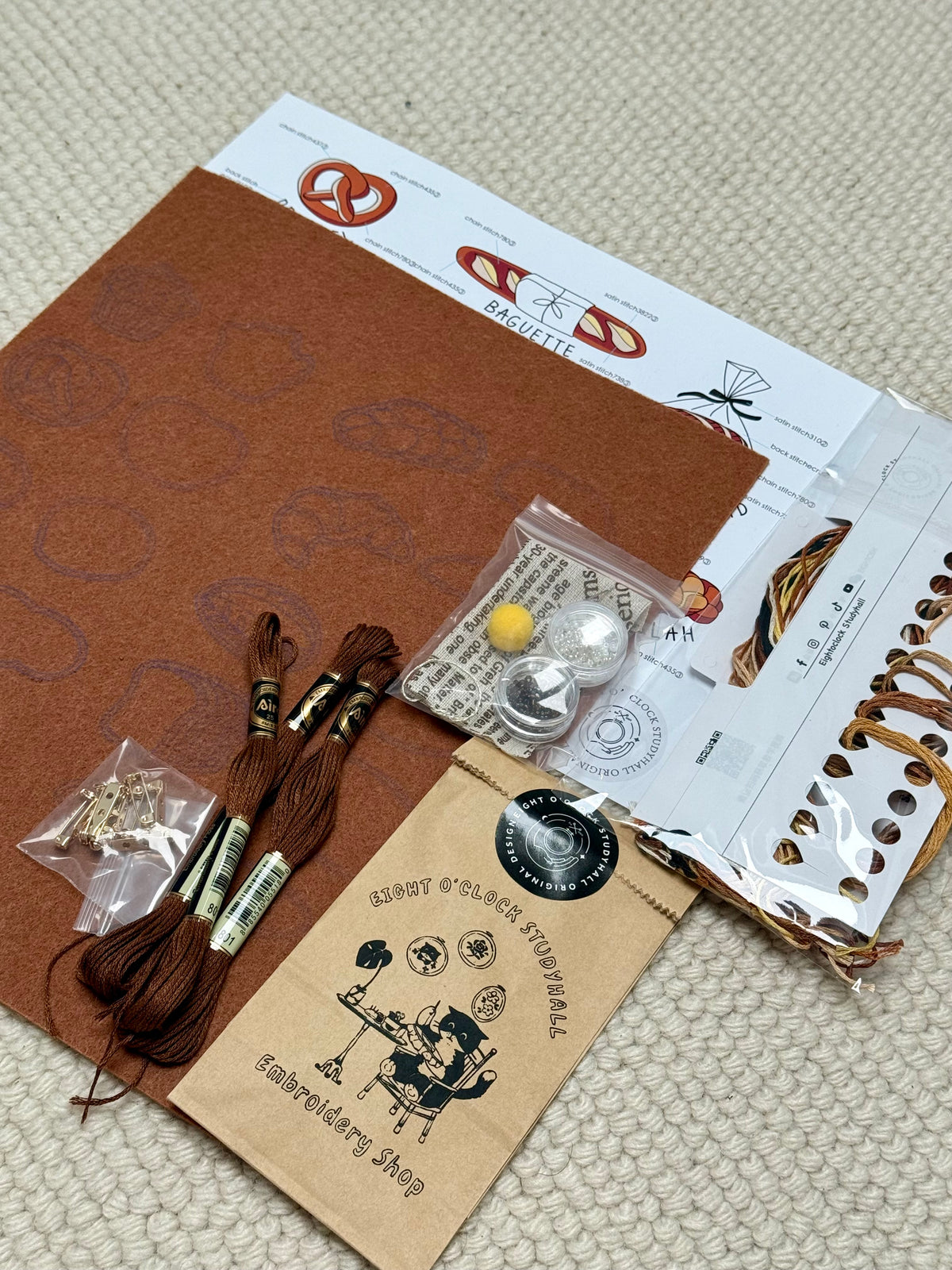 Bakery Brooch Embroidery Kit for Beginners | Croissant, Pretzel & Bread