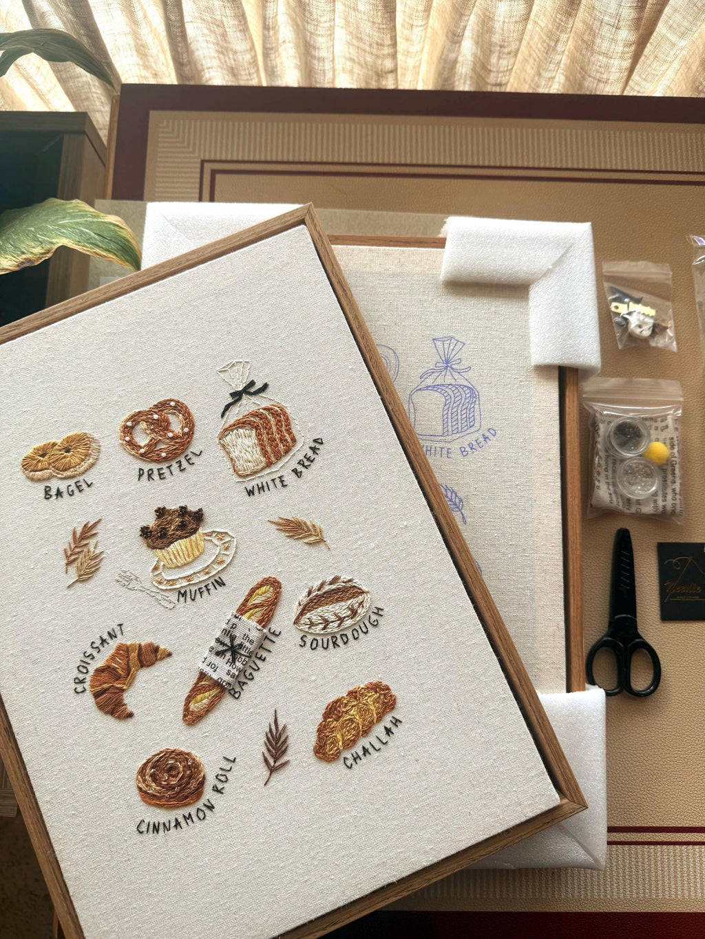 Beginner friendly Morning Bakery Embroidery Kitwith Video tutorial :( croissant pretzels bagel baguette bread)