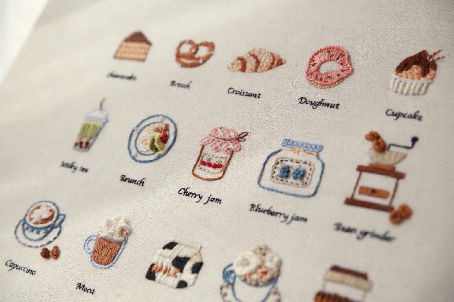 Embroidery Kit: Beginner Friendly Afternoon Pastries, Coffee, Jams (Includes Frame)