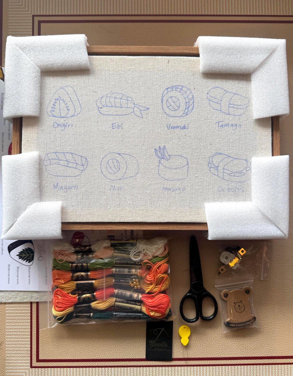 Beginner friendly  Sushi Sushi Embroidery Kit with Video tutorial (foodie, Japan, wall art)