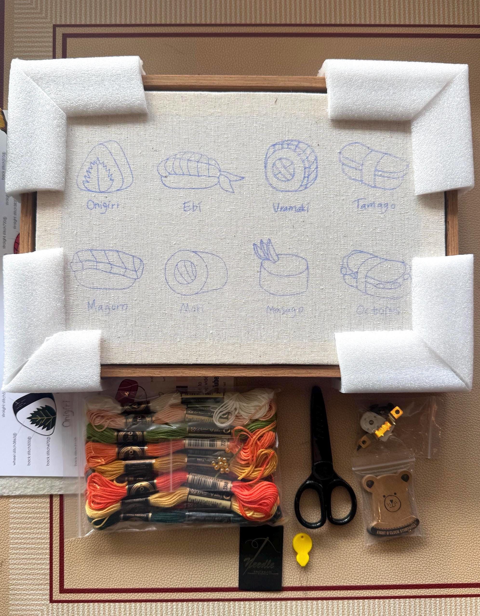 Beginner friendly  Sushi Sushi Embroidery Kit with Video tutorial (foodie, Japan, wall art)