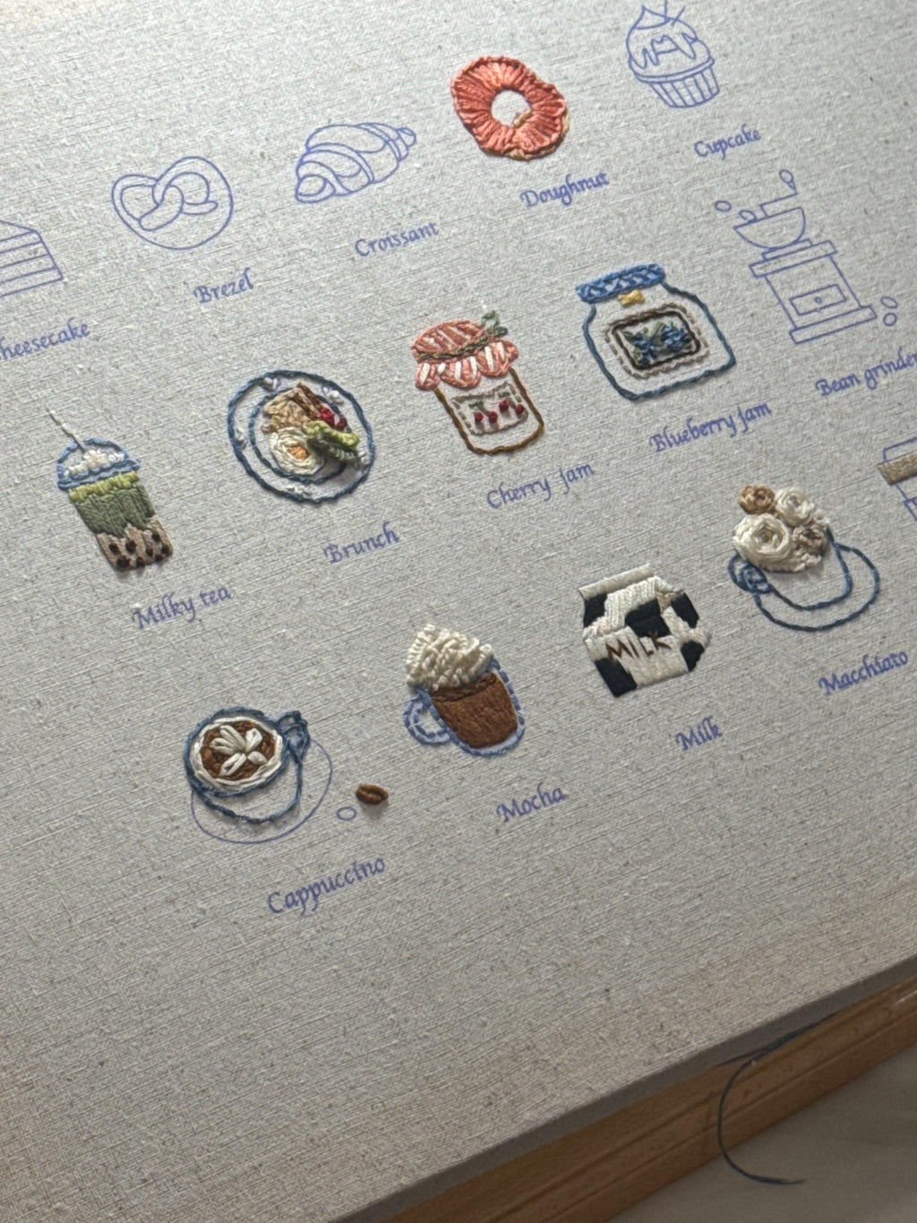 Embroidery Kit: Beginner Friendly Afternoon Pastries, Coffee, Jams (Includes Frame)