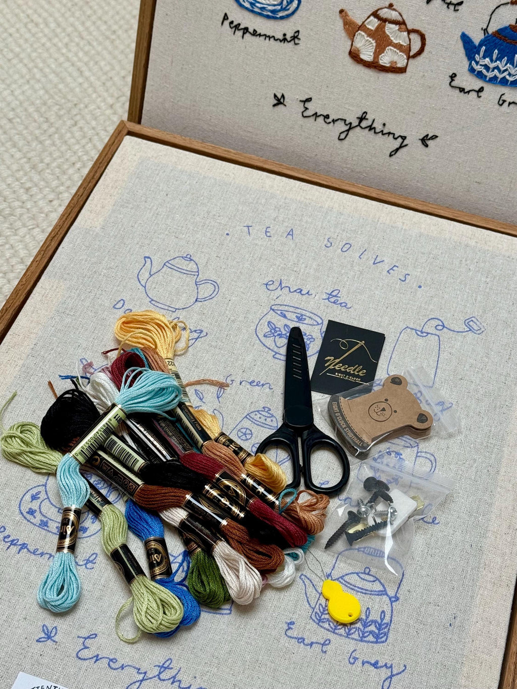 Tea Time Embroidery Kit, Beginner Friendly, Includes Frame, Video Tutorial