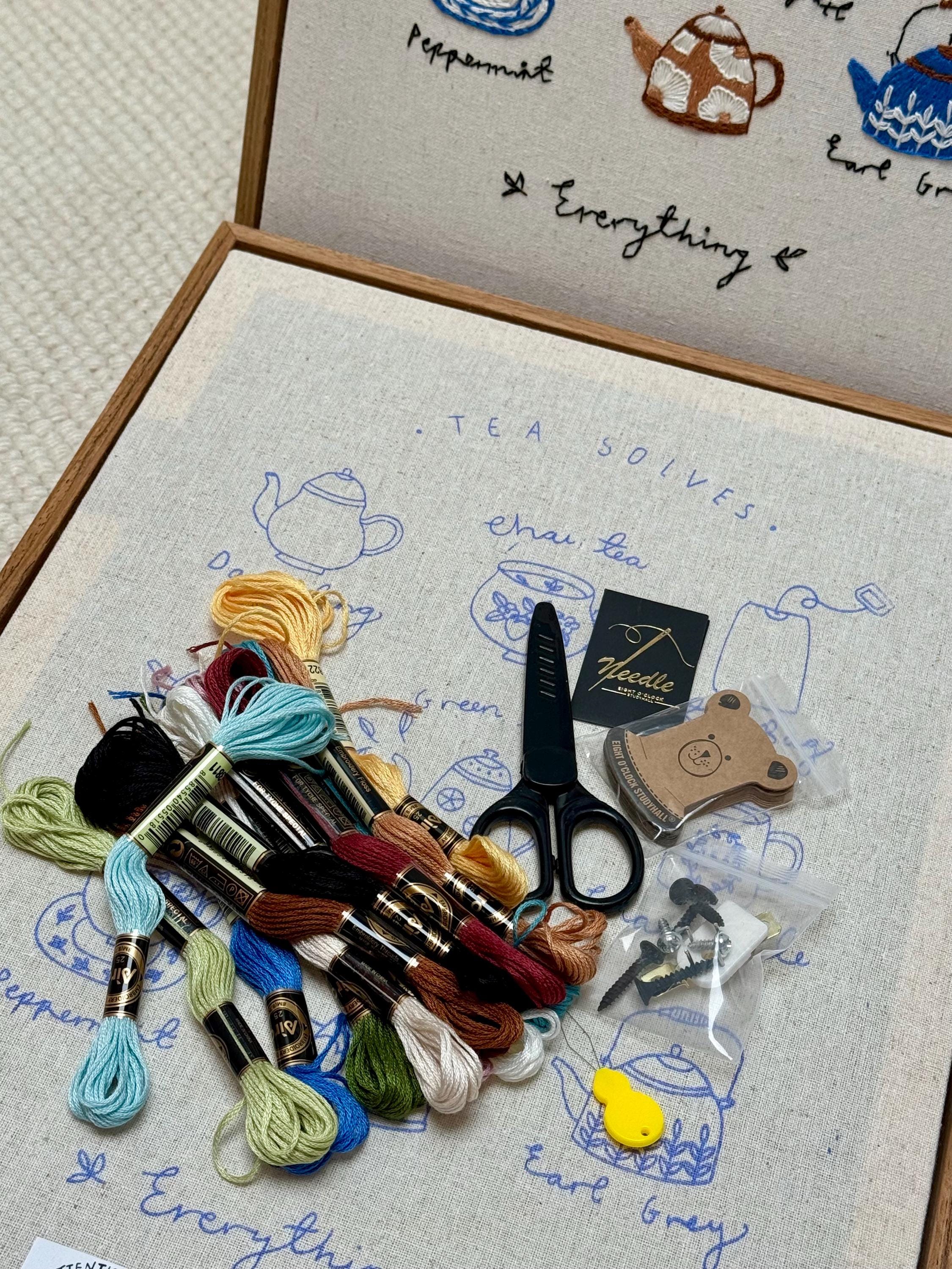 Tea Time Embroidery Kit, Beginner Friendly, Includes Frame, Video Tutorial