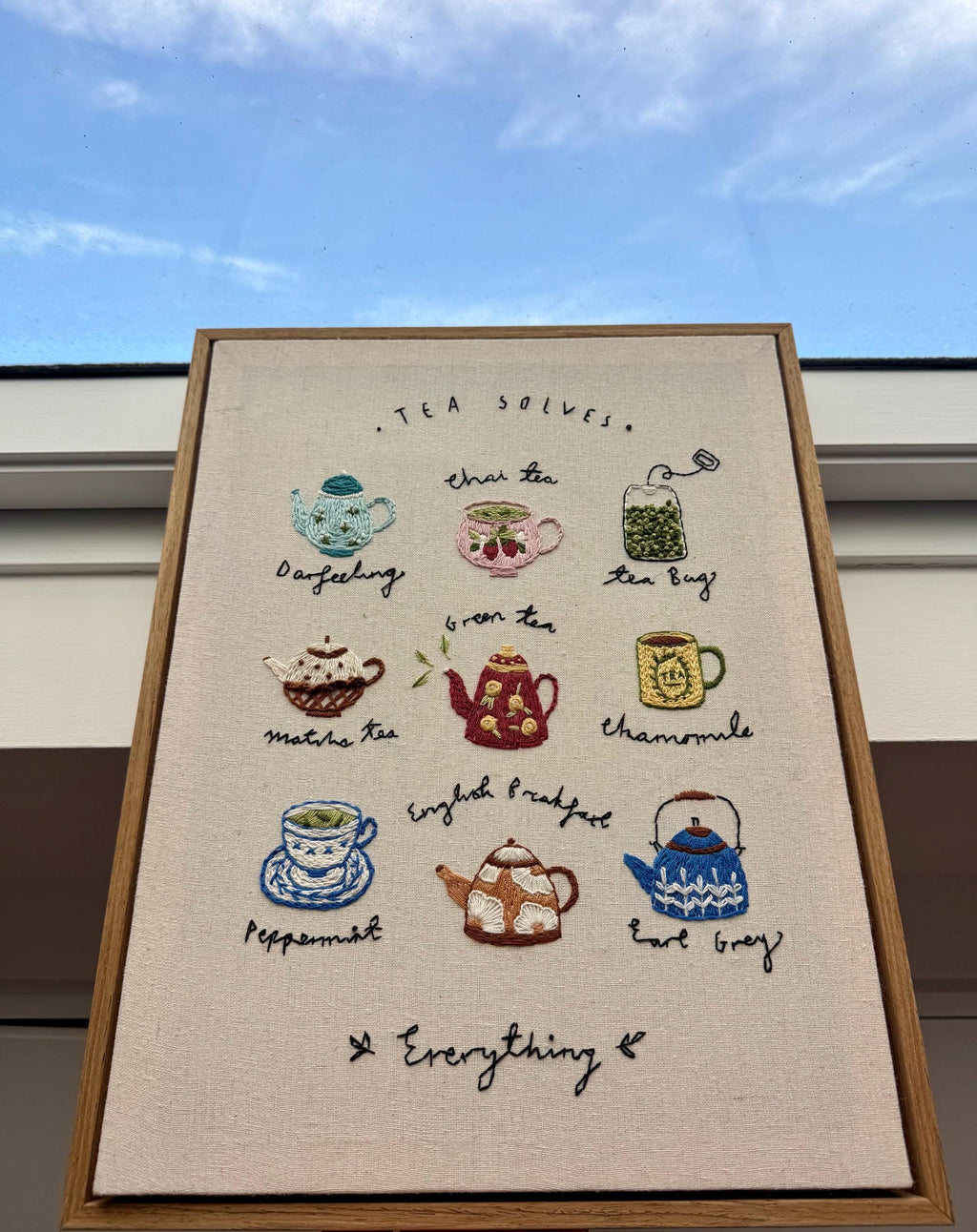 Tea Time Embroidery Kit, Beginner Friendly, Includes Frame, Video Tutorial