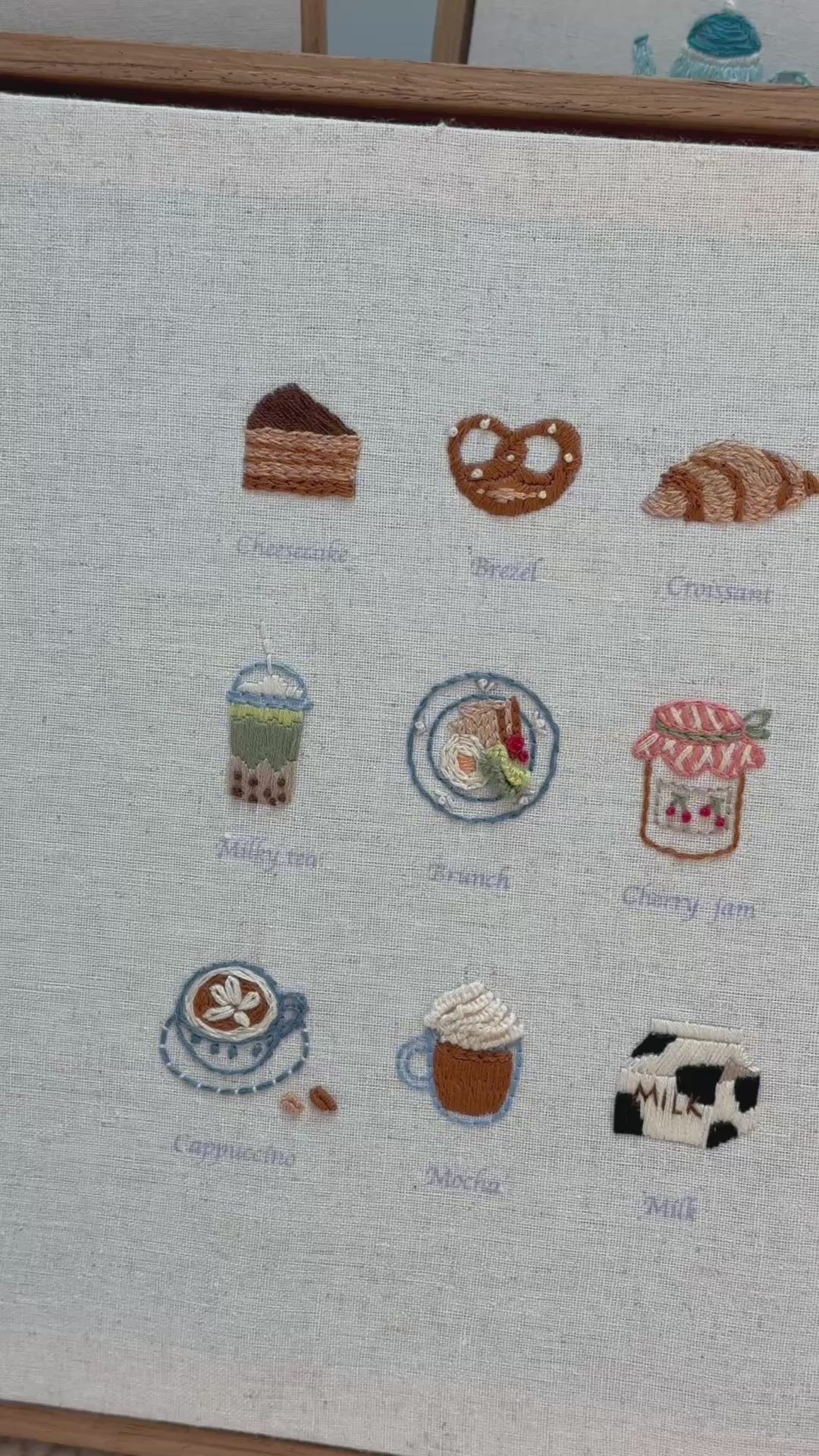 Embroidery Kit: Beginner Friendly Afternoon Pastries, Coffee, Jams (Includes Frame)