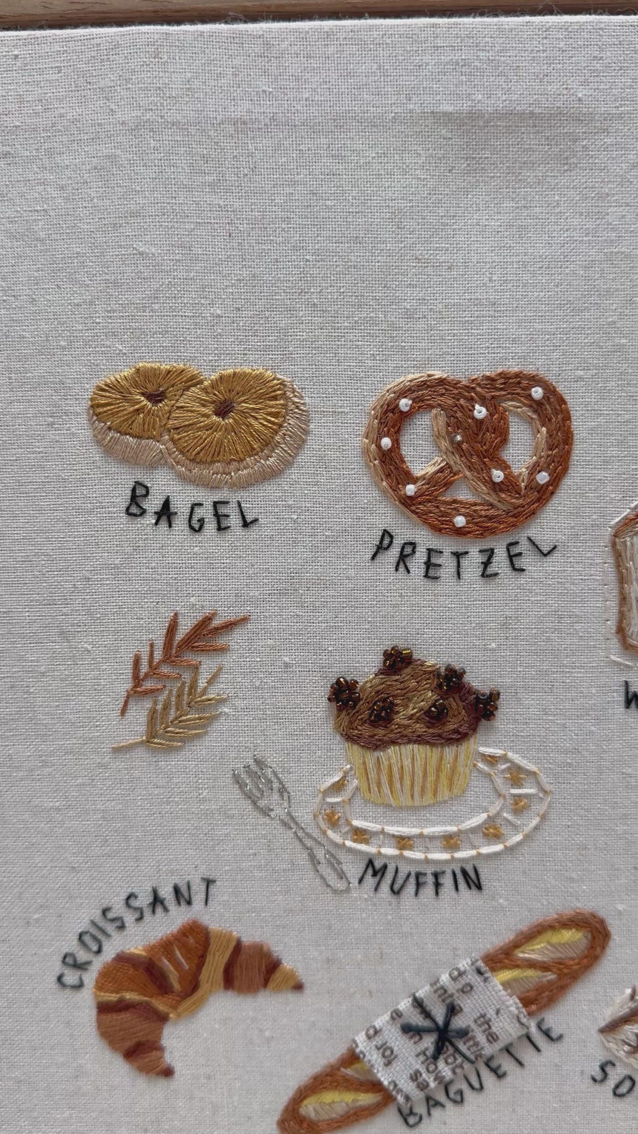 Bakery Embroidery Kit for Beginners | Croissant, Pretzel & Bread