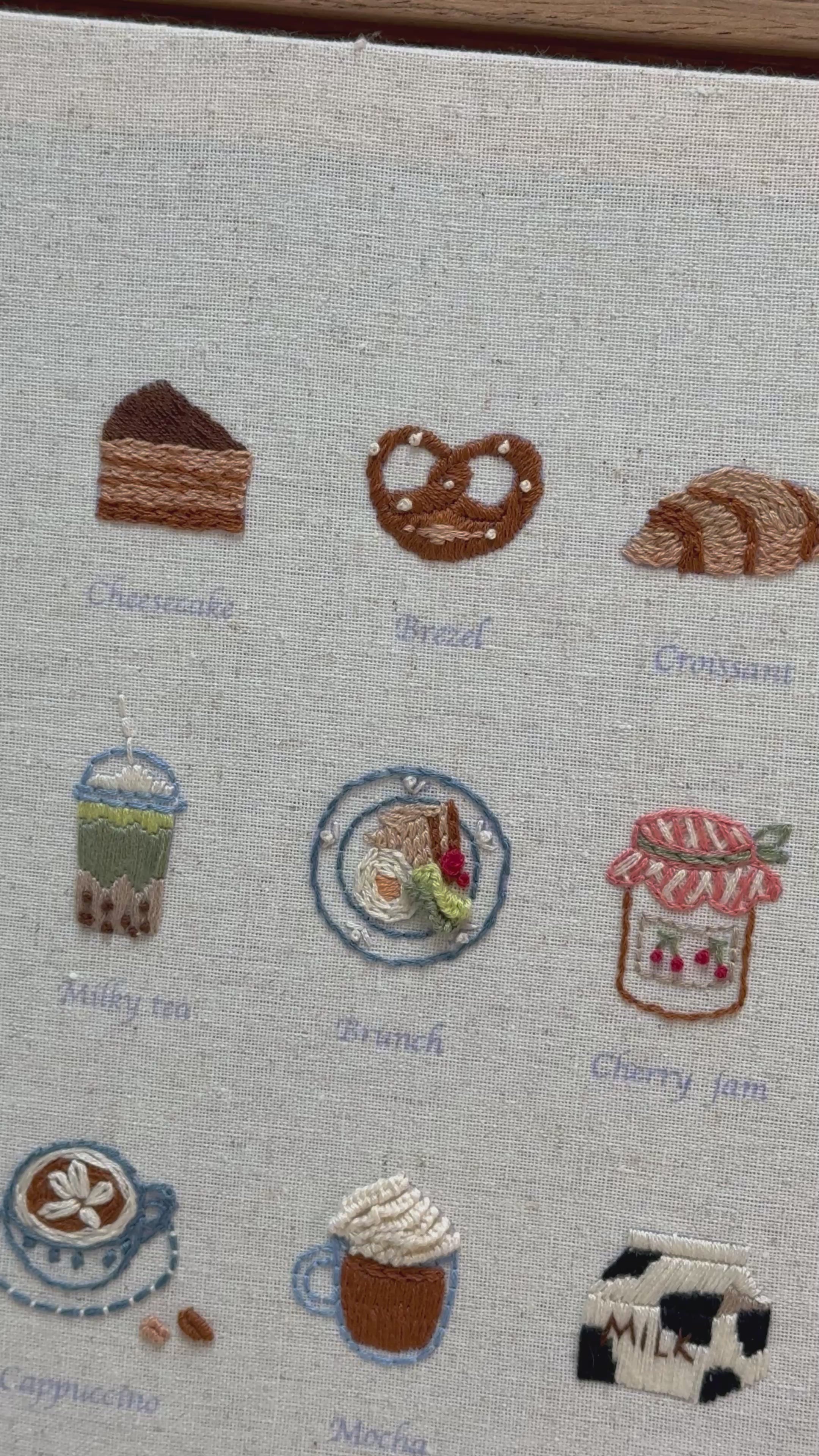 Embroidery Kit: Beginner Friendly Afternoon Pastries, Coffee, Jams (Includes Frame)